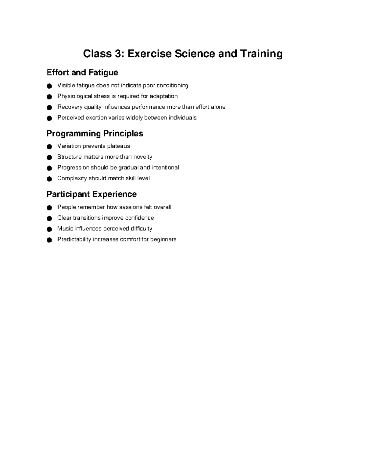 Class 3 Exercise Science and Training Notes - Class 3: Exercise Science ...