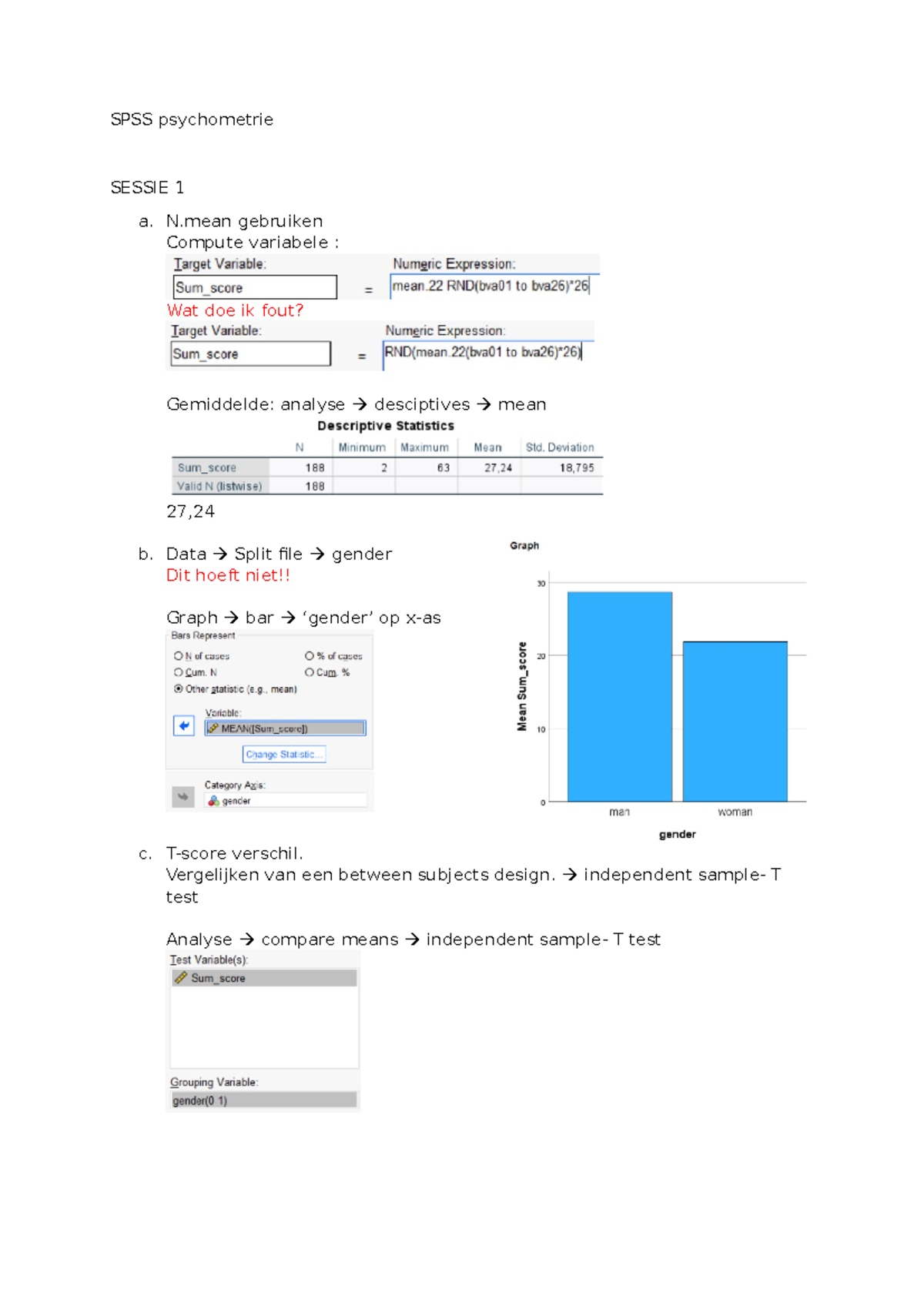 SPSS Psychometrie - Sessie 1 Analyse en Data Bewerking - Studeersnel