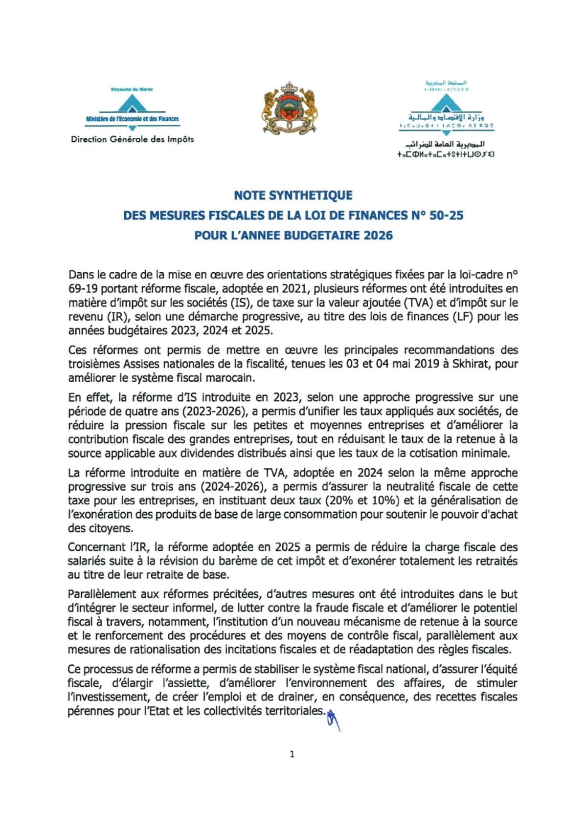 Note Synthétique des Mesures Fiscales de la Loi de Finances 2026 - Studocu