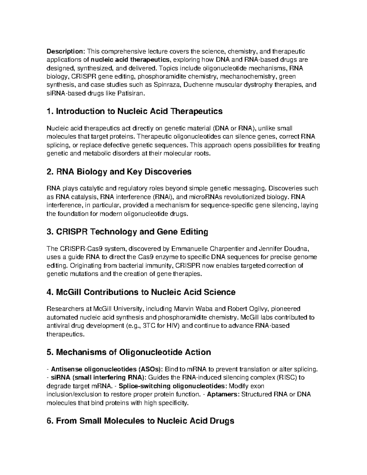Nucleic Acid Therapeutics (Course Code: NACT 101) Lecture Notes - Studocu