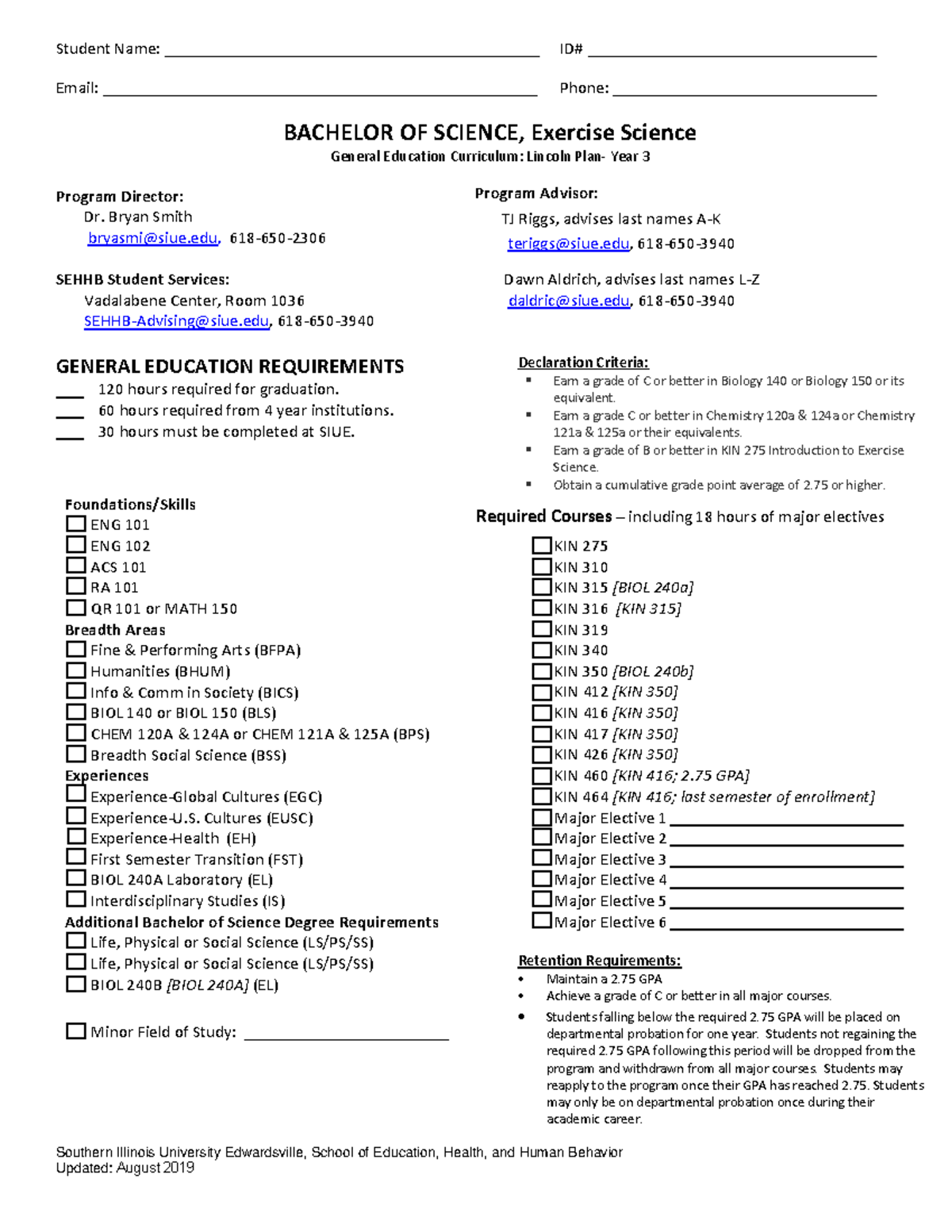Bachelor of Science in Exercise Science General Education Curriculum ...