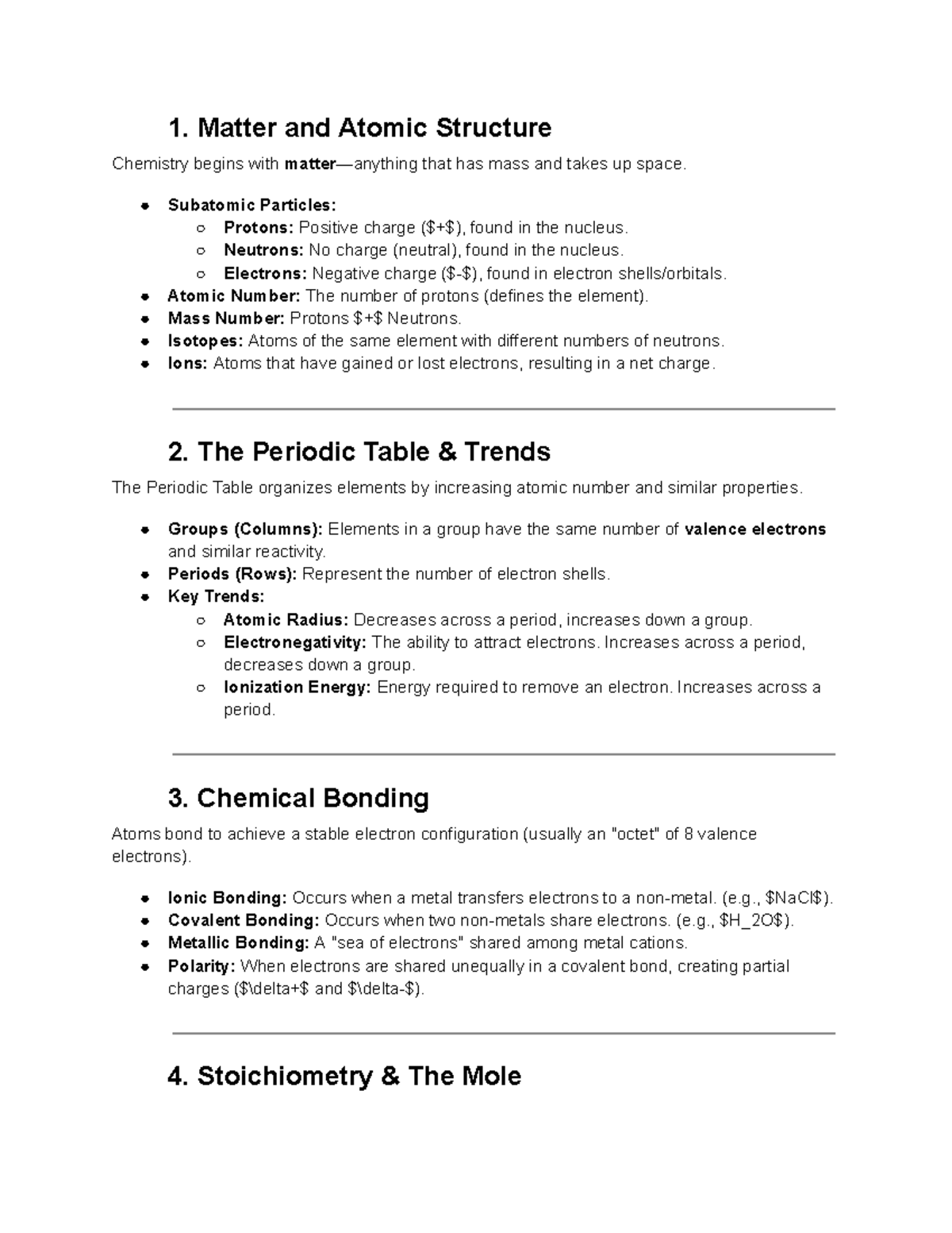 Chemistry 101: Summary of Matter, Atomic Structure & Reactions - Studocu