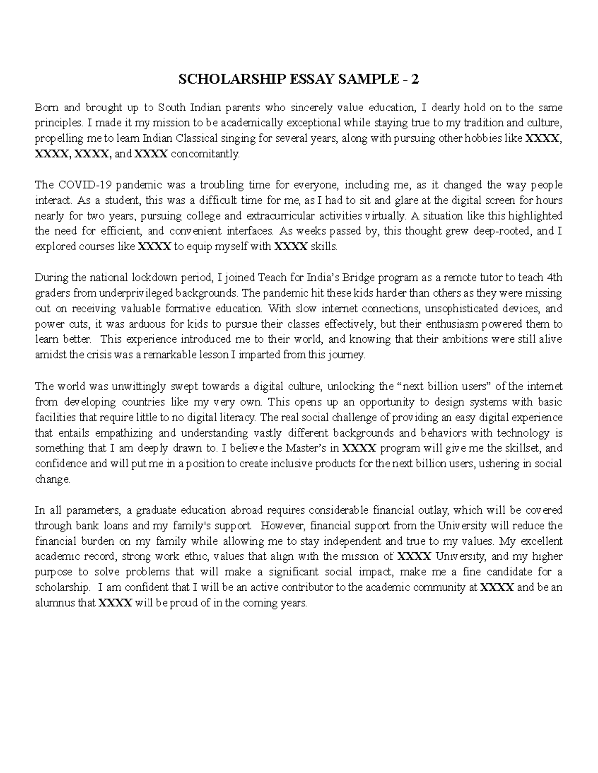 SCHOLARSHIP ESSAY SAMPLE: My Journey and Aspirations - Studocu