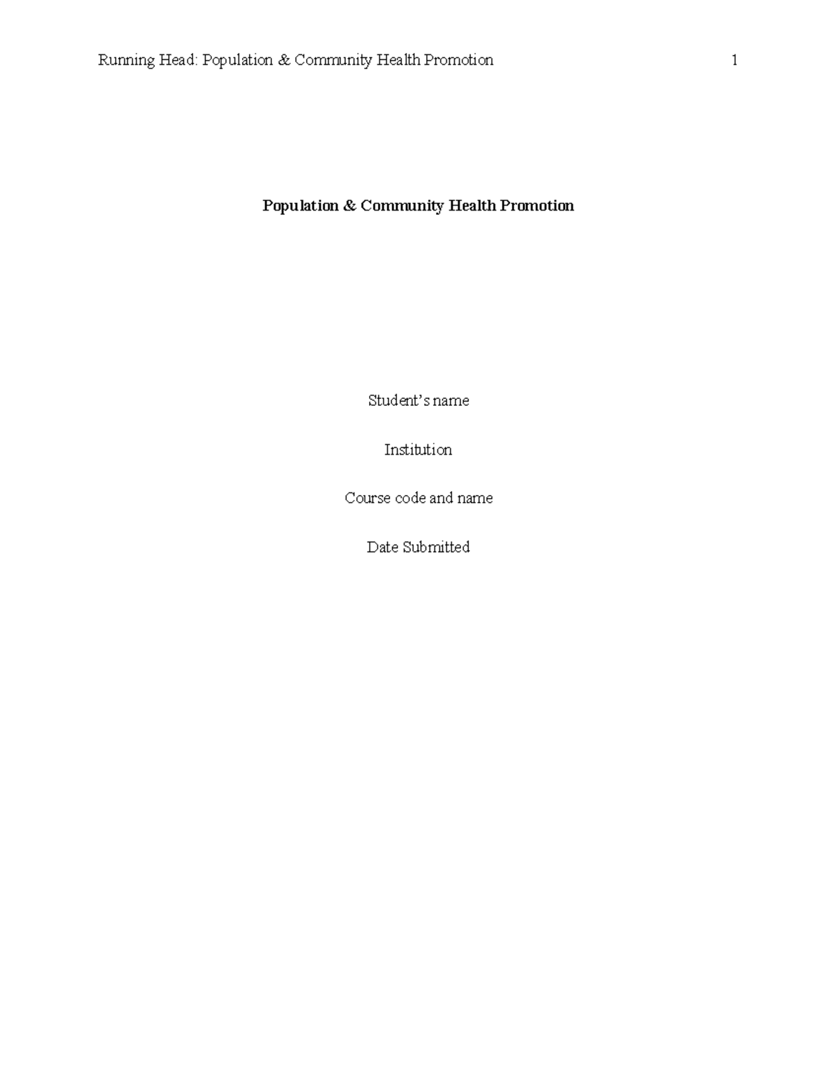 Population Community Health Promotion: Strategies for Health ...