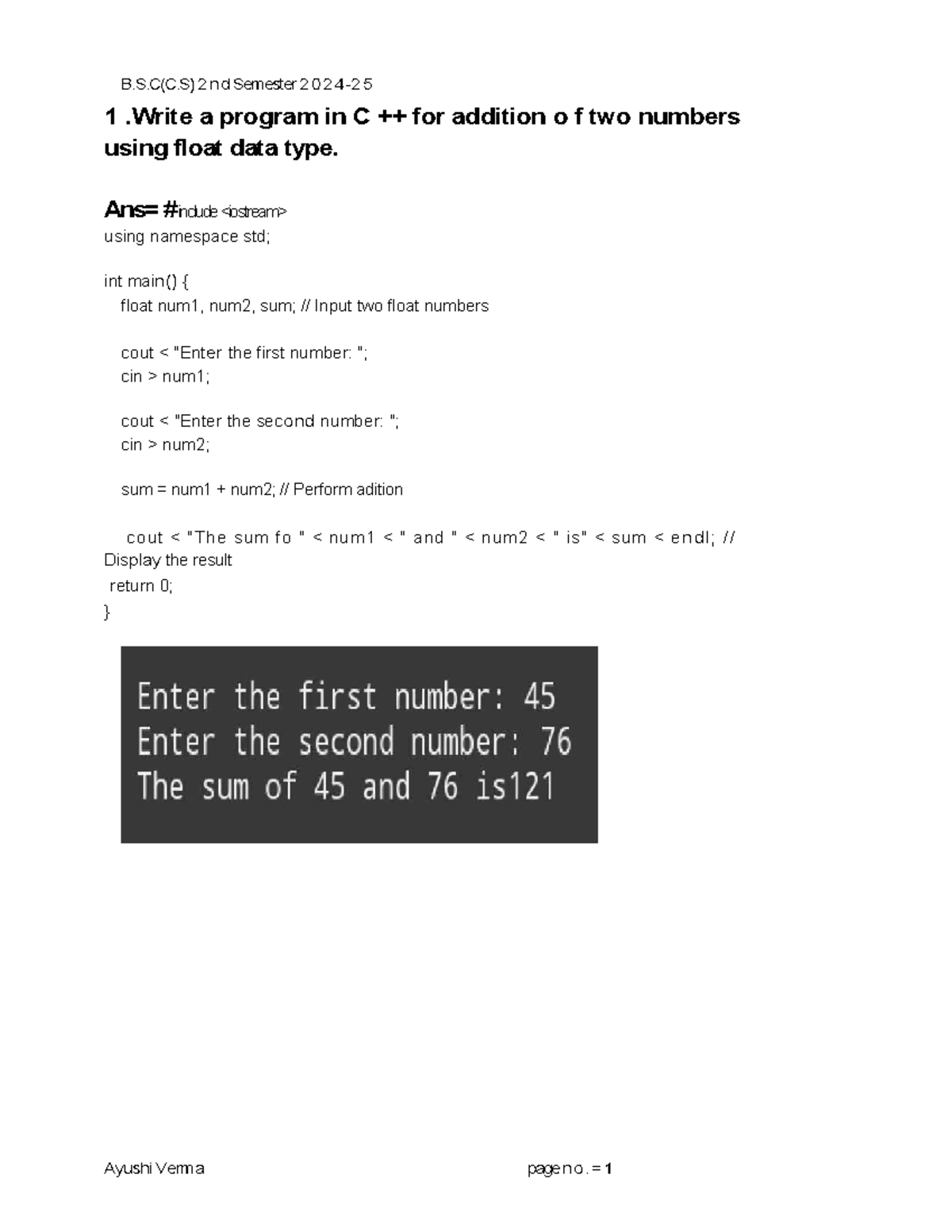 B.S.C(C.S) 2nd Semester 2024-25: C++ Programming Practical Exercises ...