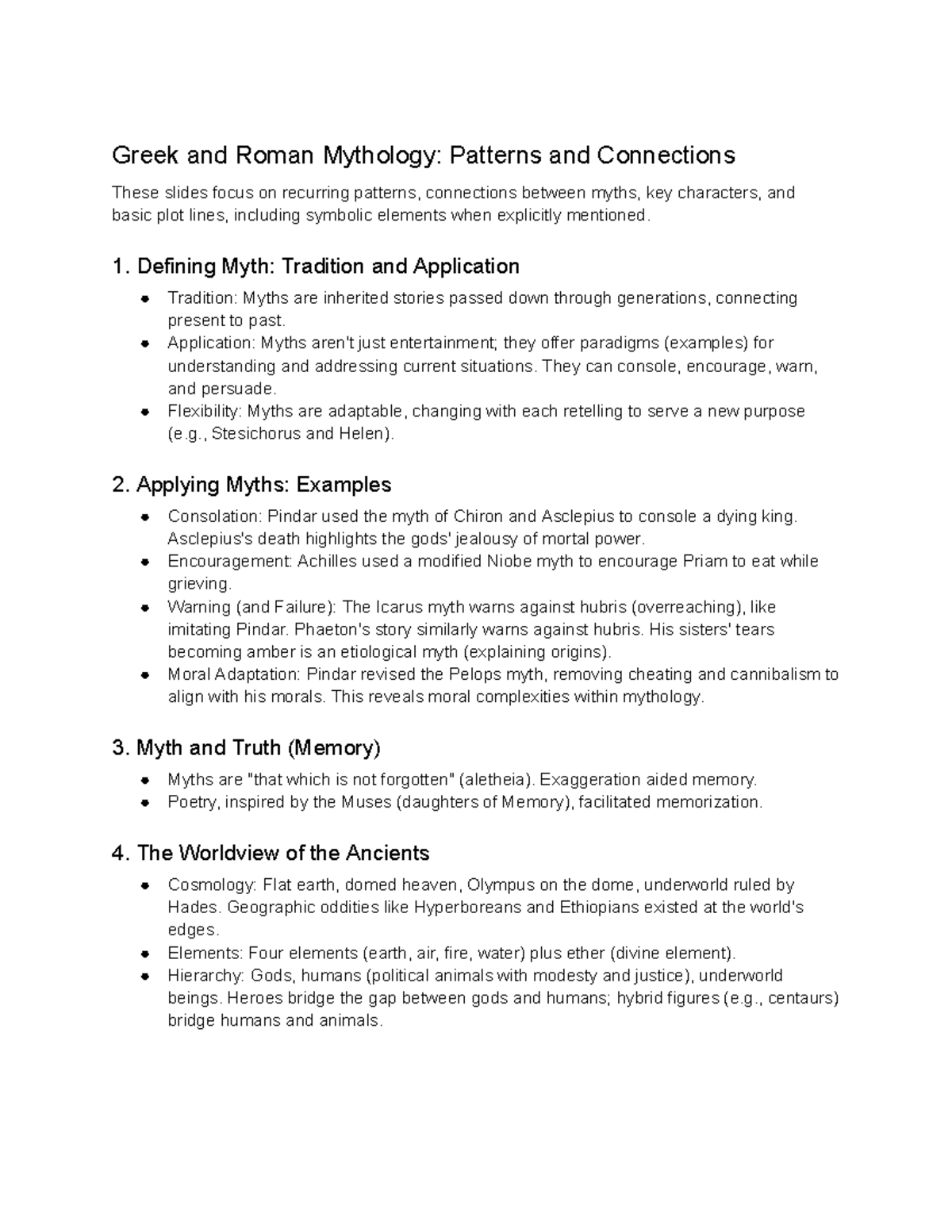 Midterm Notes - Greek and Roman Mythology: Patterns and Connections ...