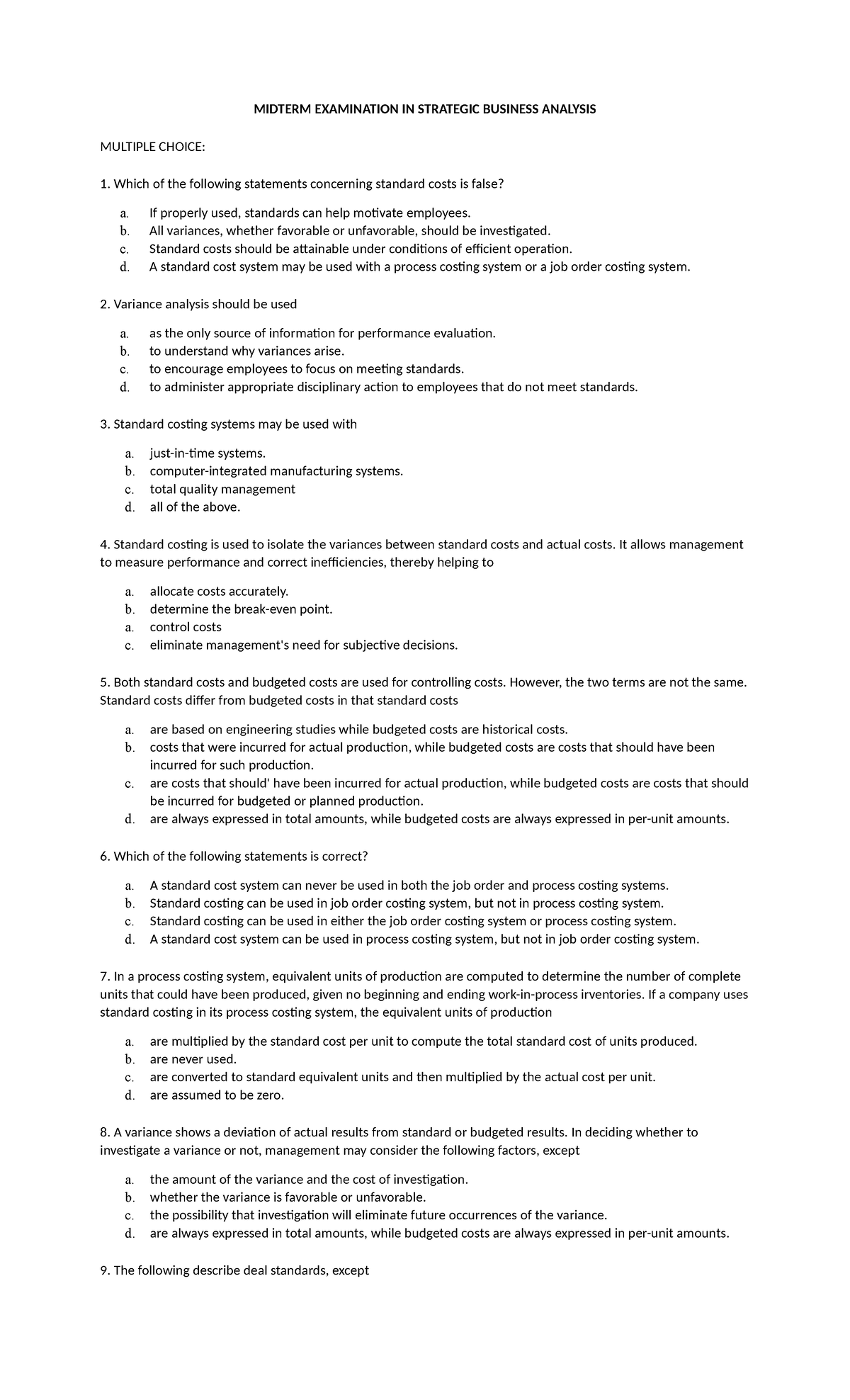 Midterm Exam Notes for Strategic Business Analysis (SBAN 101) with ...