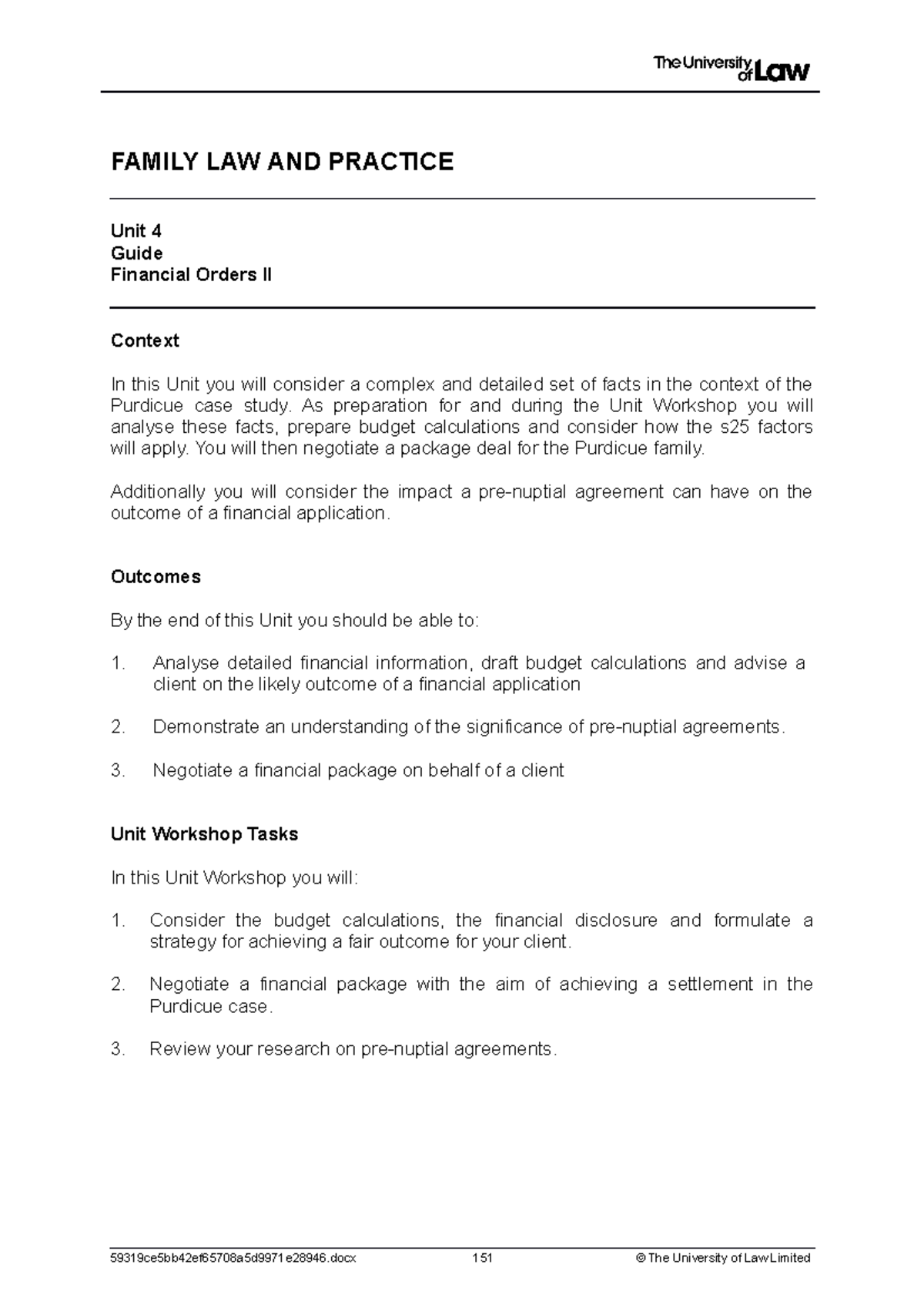 WS 4 - Family Law Workshop 4 Prep Tasks on Financial Orders II - Studocu