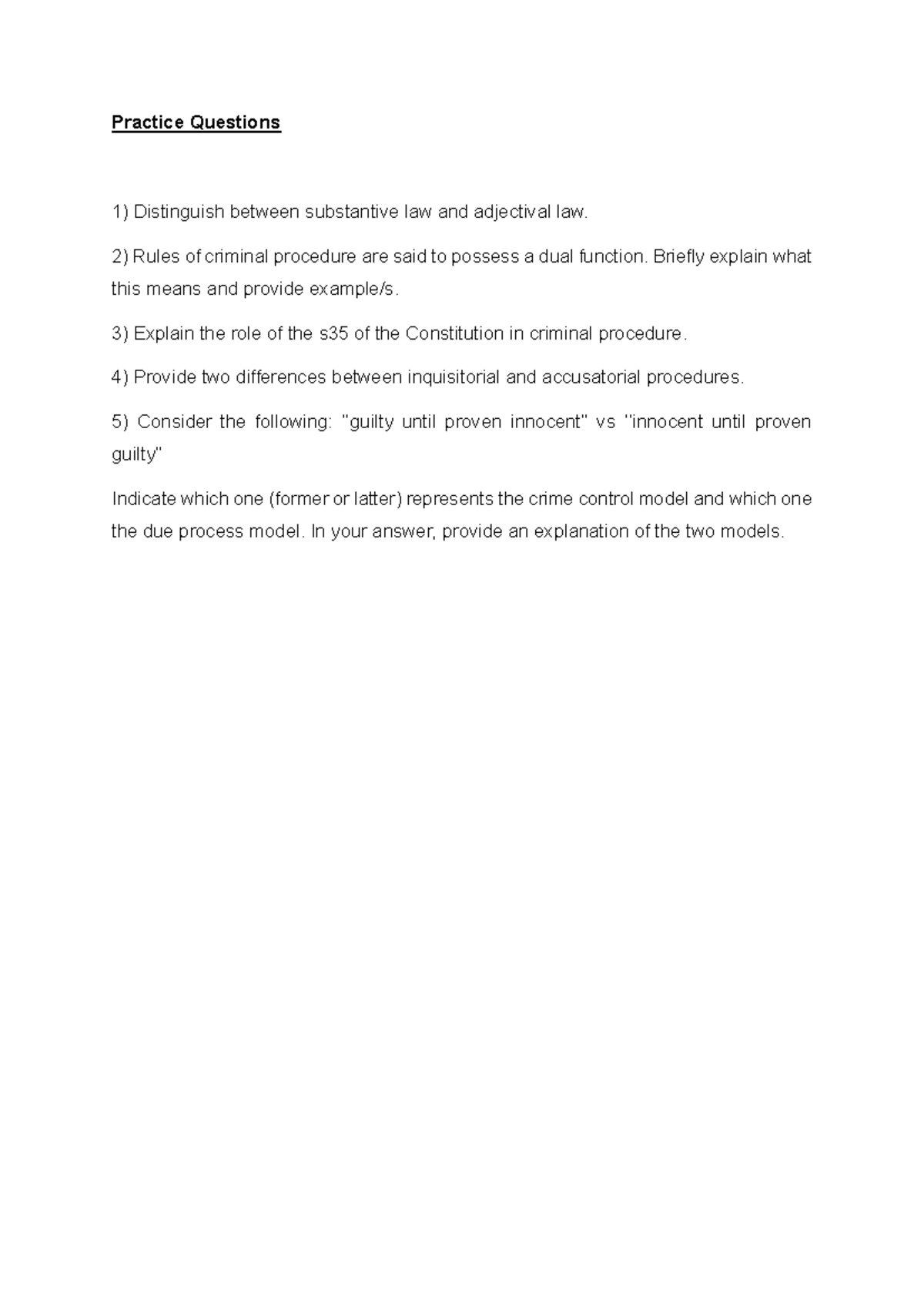 Practice Questions - Practice Questions Distinguish between substantive ...