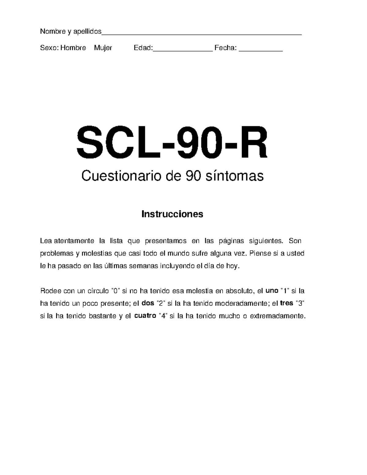 Cuestionario SCL-90-R: Evaluación de Síntomas y Malestar - Studocu