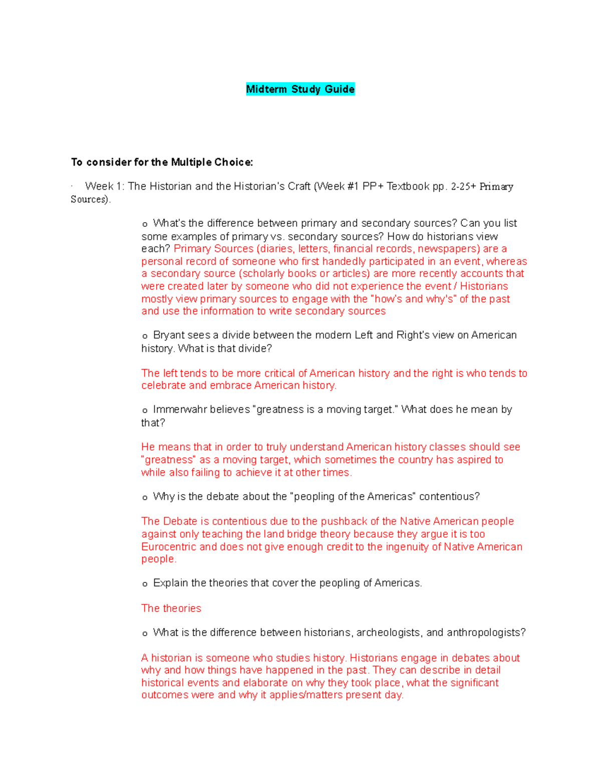Midterm Study Guide - Patrick O'Brien - Midterm Study Guide To consider ...