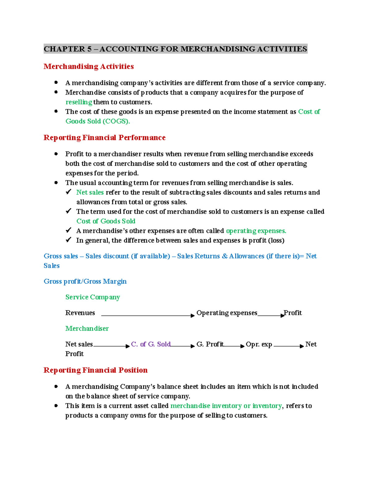 Ch 5 - Accounting for Merchandising Activities - Chapter 5 Notes - Studocu
