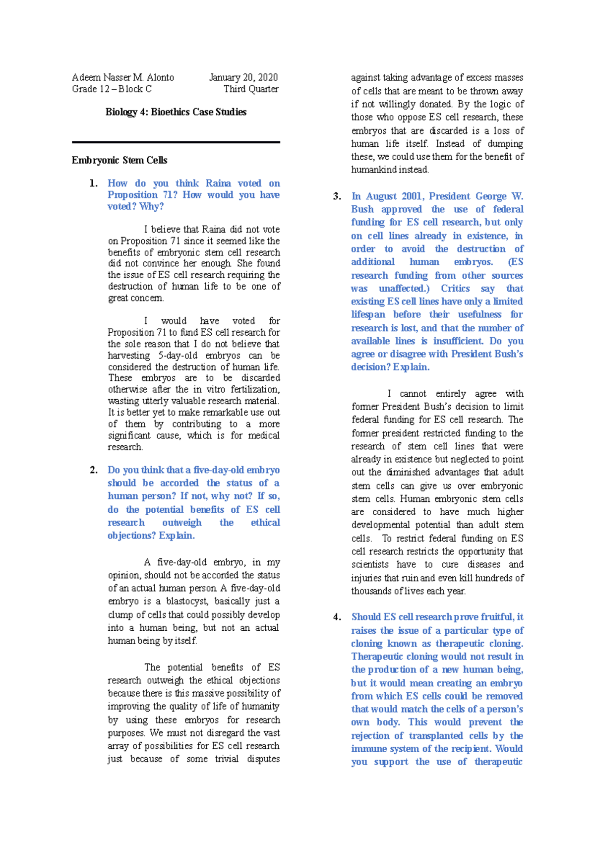 Bioethics Case Studies (Biology 4) - Exploring Stem Cells & Transplants ...