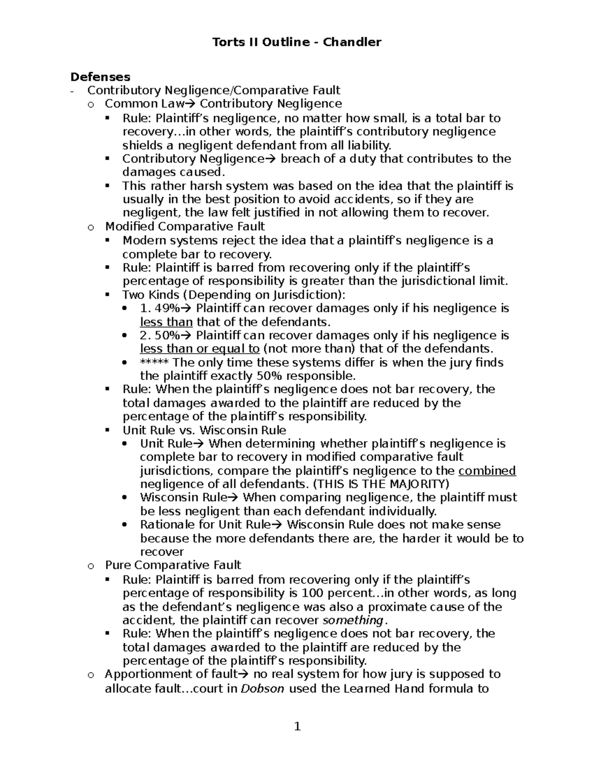 9314 Torts II Final Exam Outline - Defenses Overview - Studocu