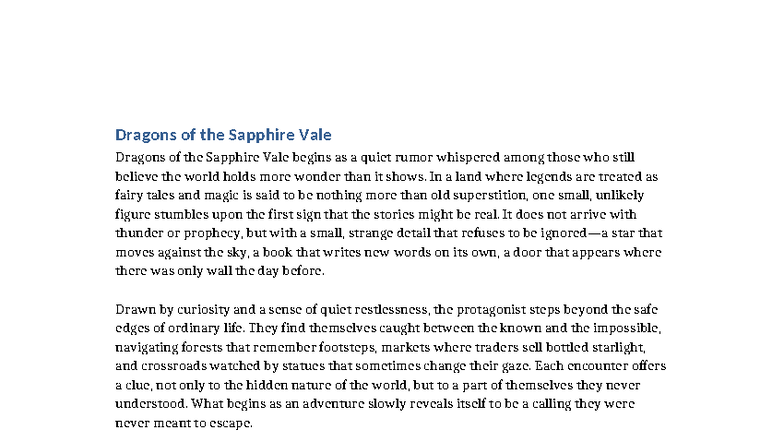 Dragons of the Sapphire Vale: A Journey of Discovery and Magic - Studocu