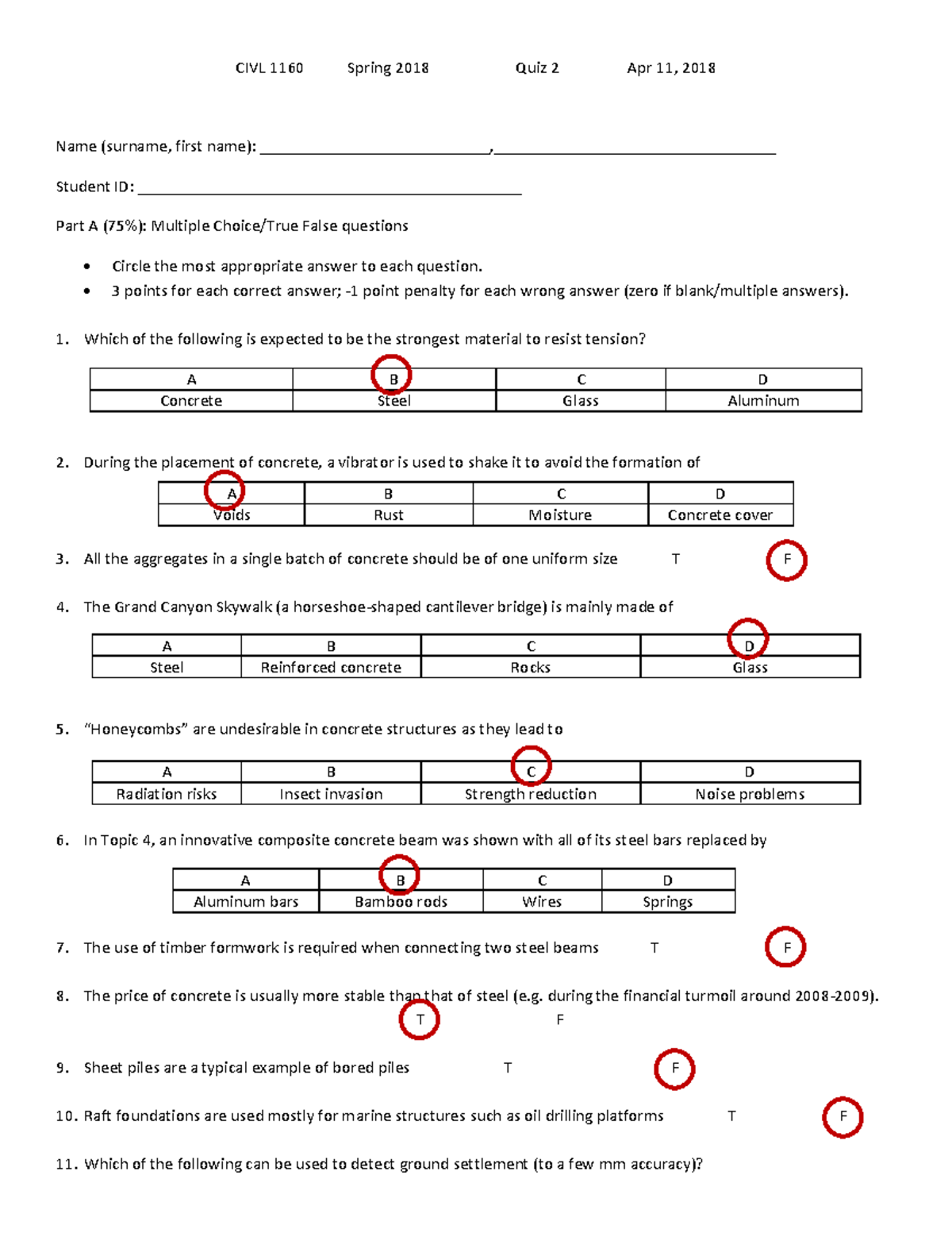 CIVL 1160 Quiz 2 Spring 2018: Questions & Answers Guide - Studocu