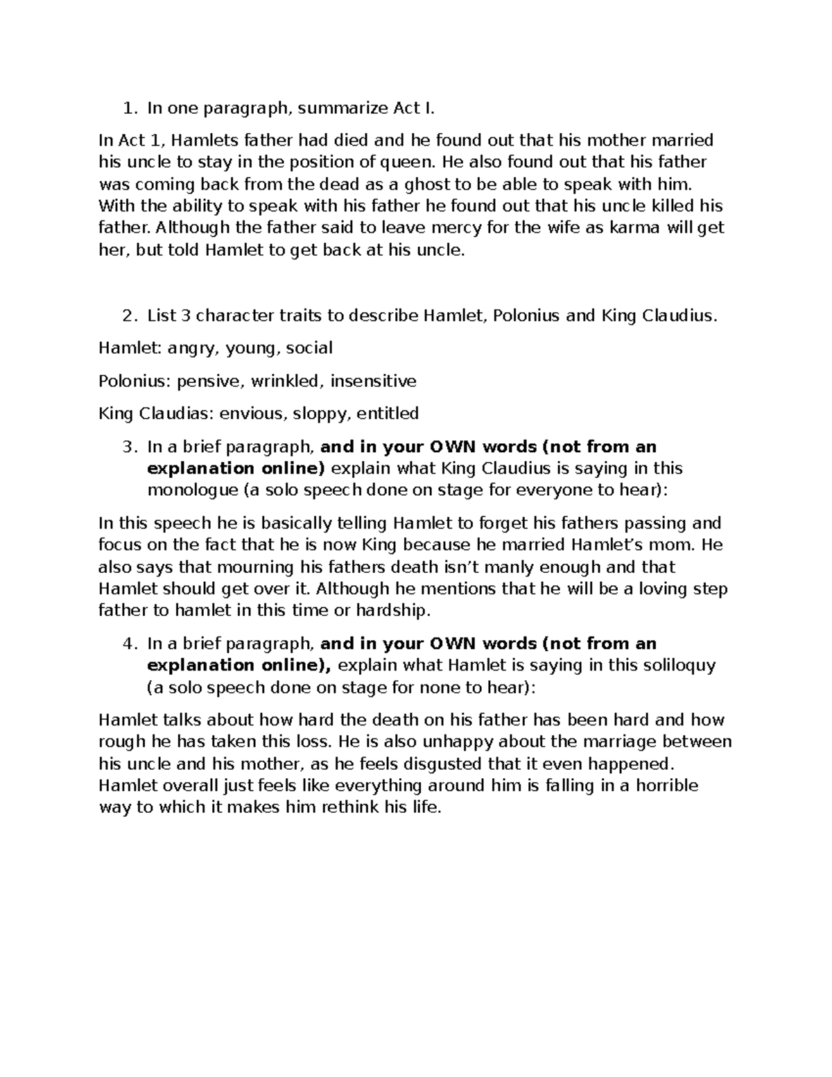 Act I Summary & Character Traits Analysis - ENG 101 - Studocu