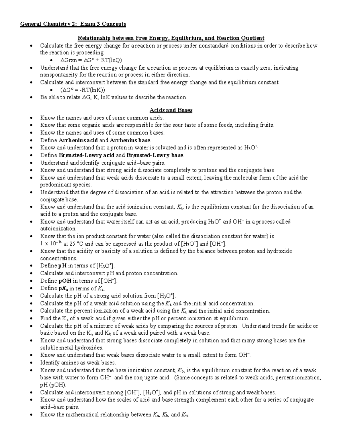 Fa23 Lecture Exam 3 Concepts-1 - General Chemistry 2: Exam 3 Concepts ...