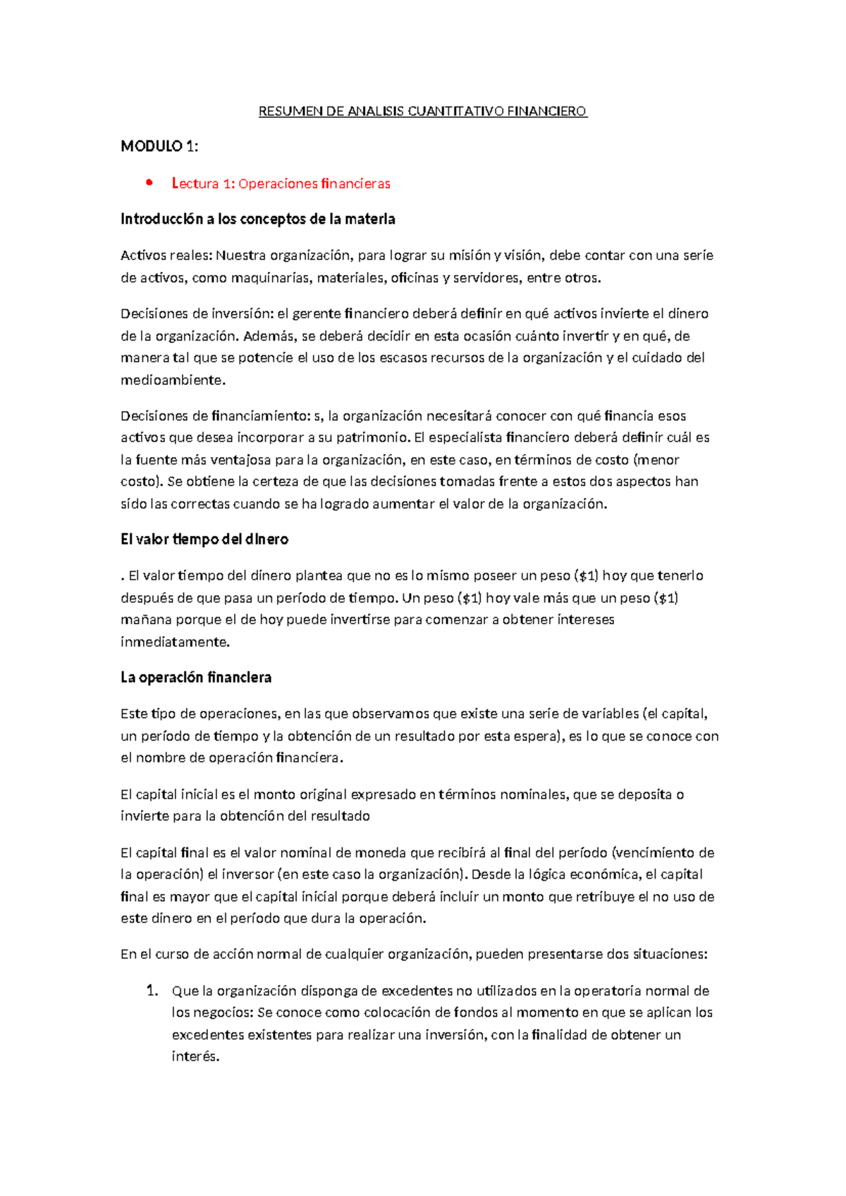 Resumen de Análisis Cuantitativo Financiero Módulo 1 y 2 - Studocu