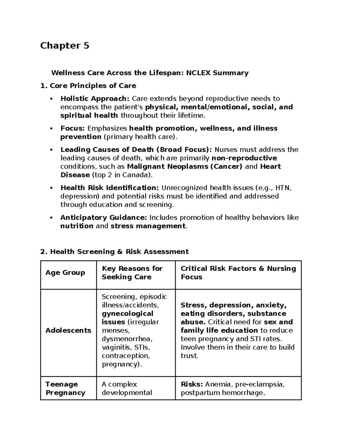 NURS 350 Unit 2 Study Notes: Wellness Care Across the Lifespan NCLEX ...