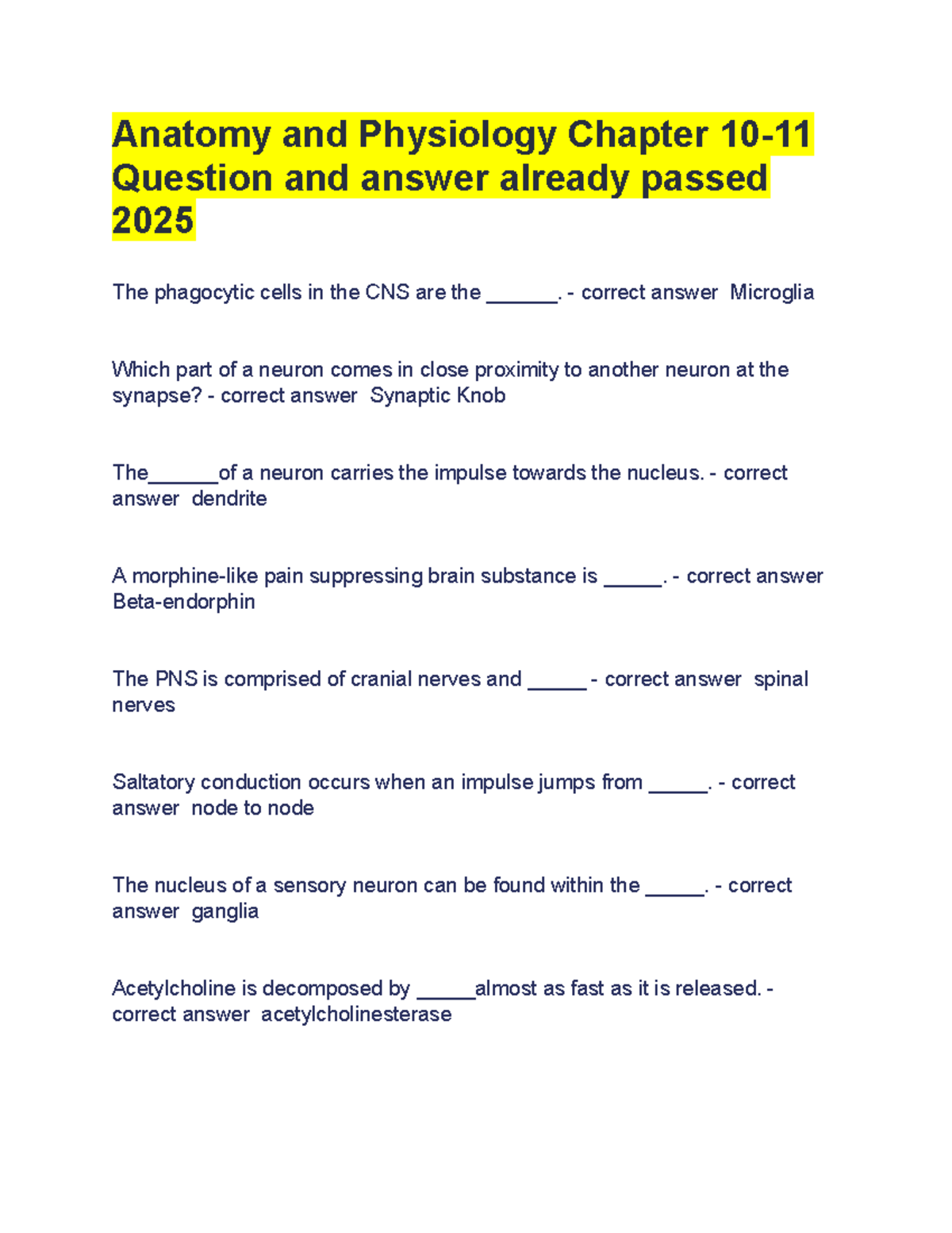 Anatomy and Physiology Chapter 10 Q&A Review for 2025 - Studocu