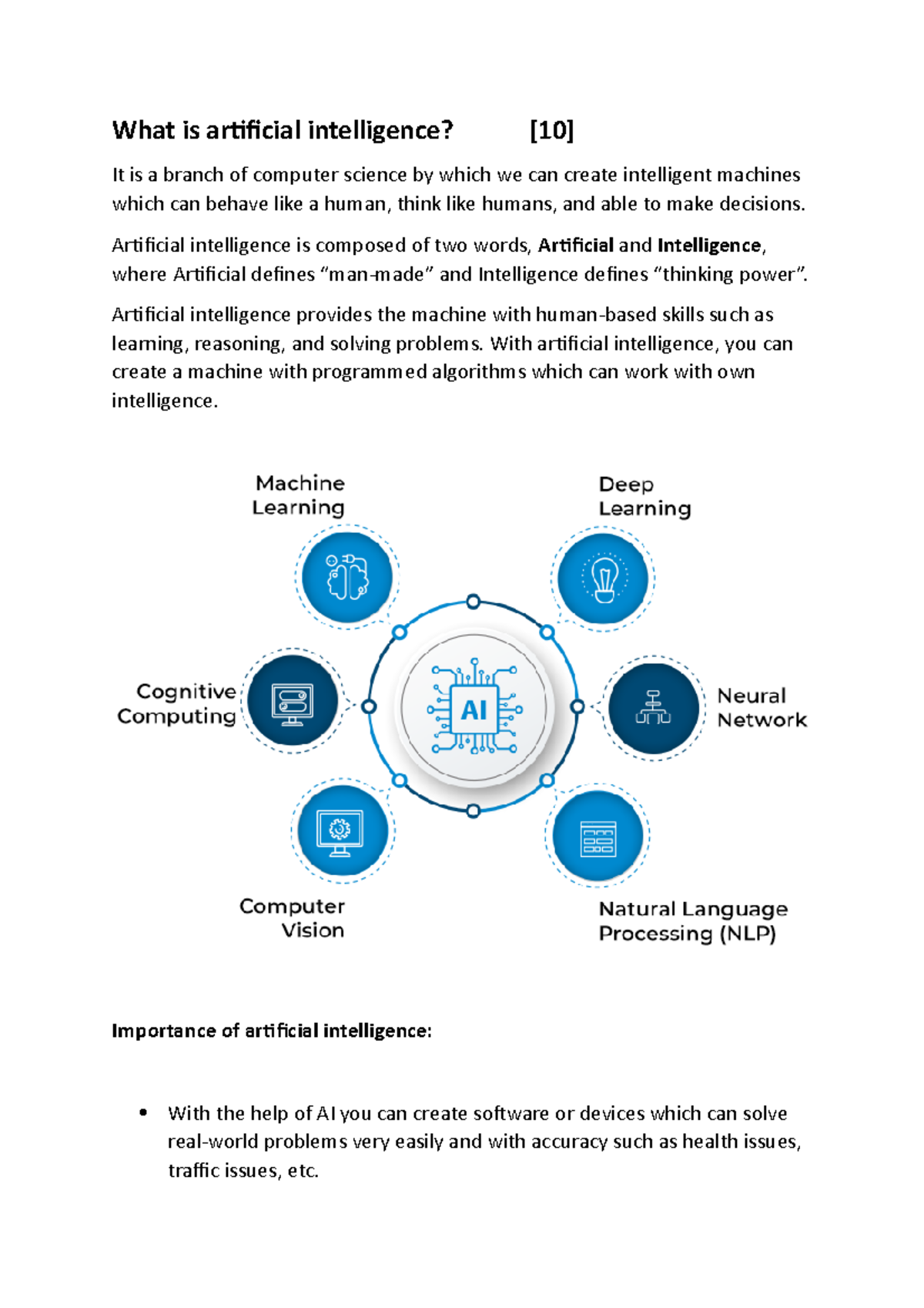 AI Lecture Notes: Understanding and Applications of Artificial ...