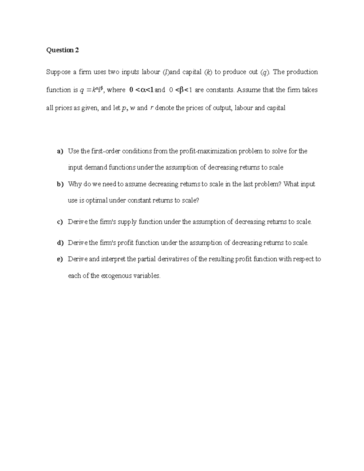 ECO 301 - Sample Solution to Question 2: Production Function Analysis ...