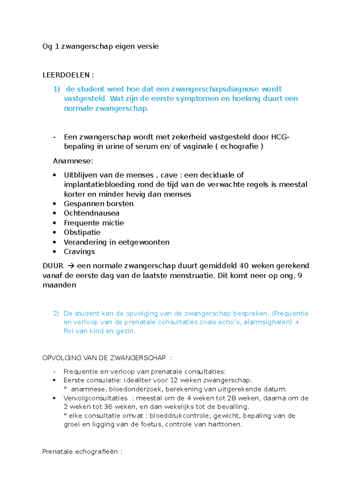 Og 1 Zwangerschap: Diagnoses, Opvolging en Fysiologische Veranderingen ...