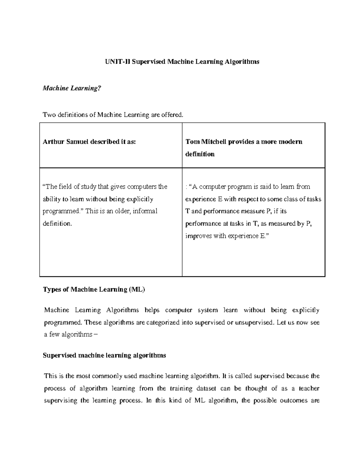 ML-Unit-2 - Machine learning - UNIT-II Supervised Machine Learning ...