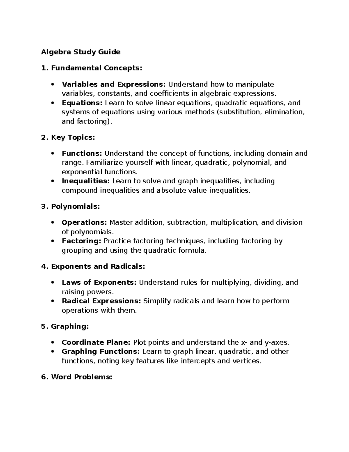 Algebra Study Guide: CH 3 - Key Concepts & Techniques - Studocu