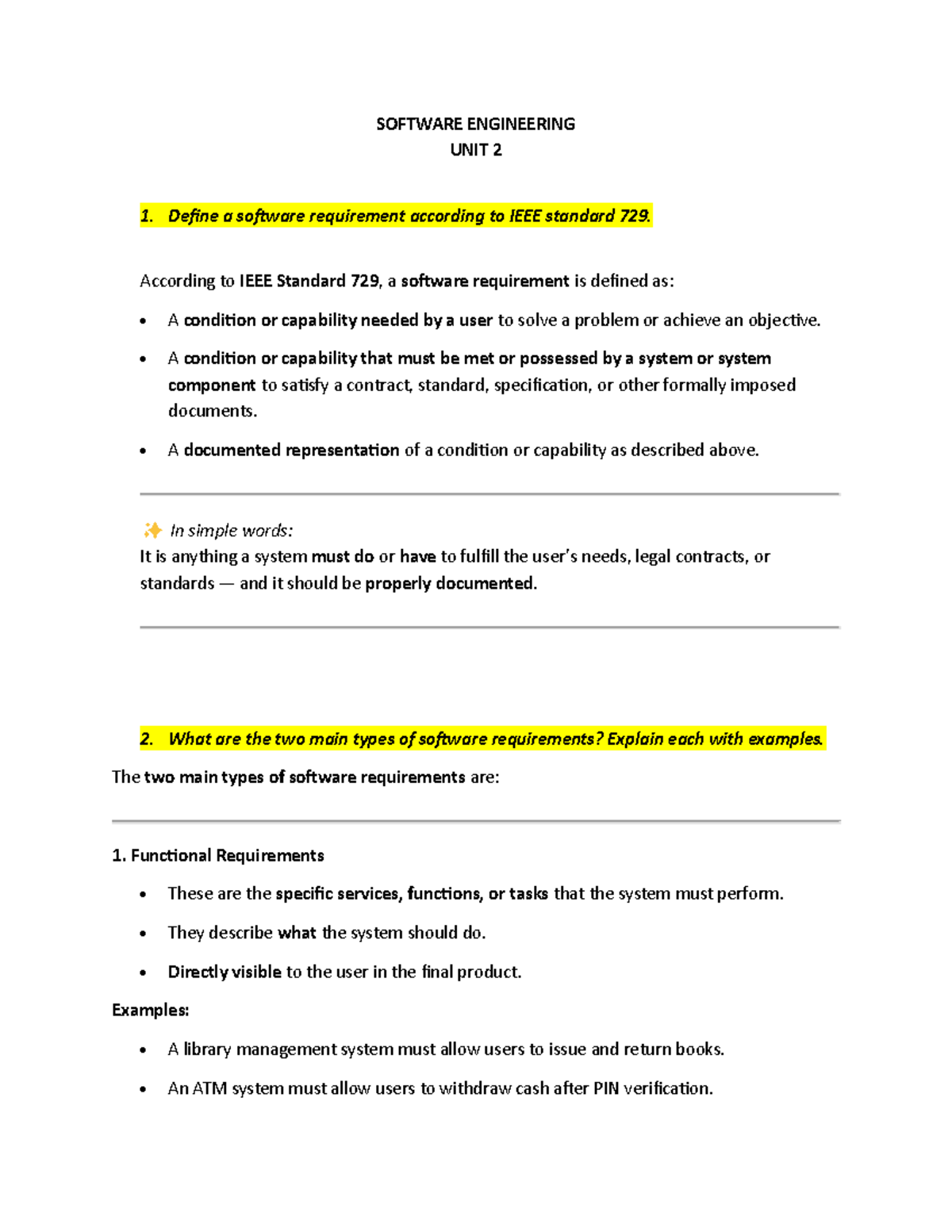 Software Engineering U2: Understanding Software Requirements and ...