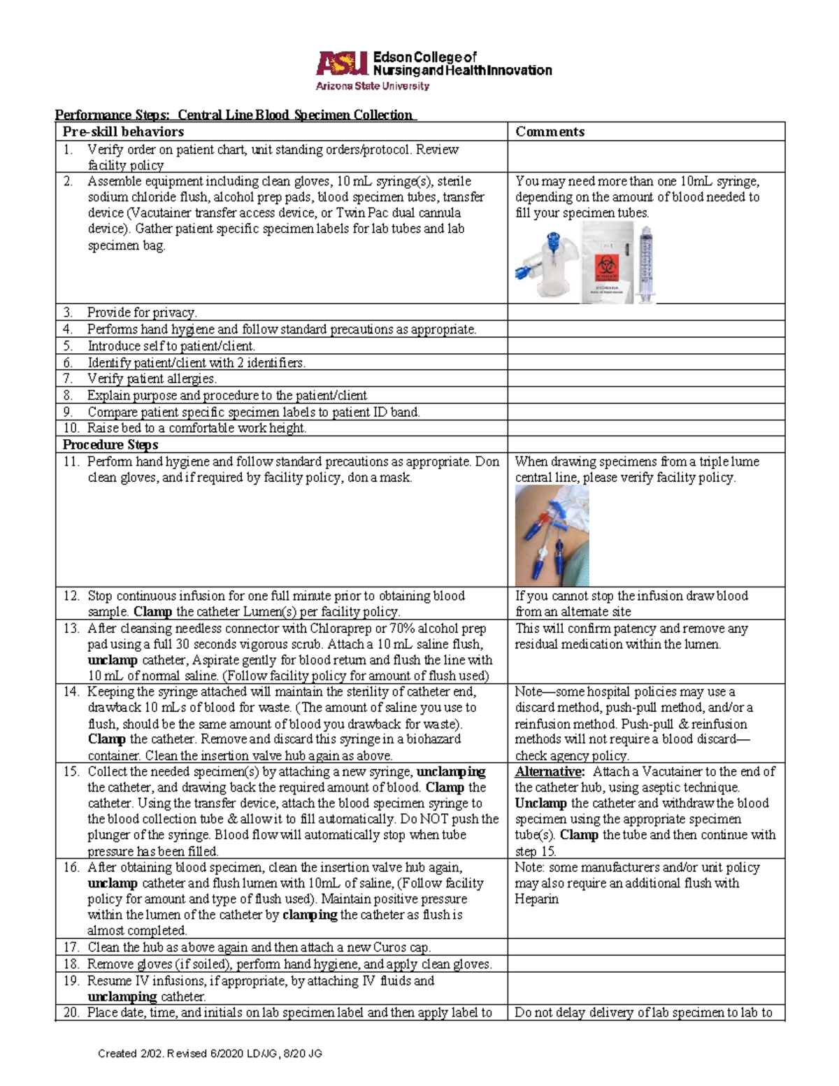 Performance Steps: Central Line Blood Draw Techniques - Studocu