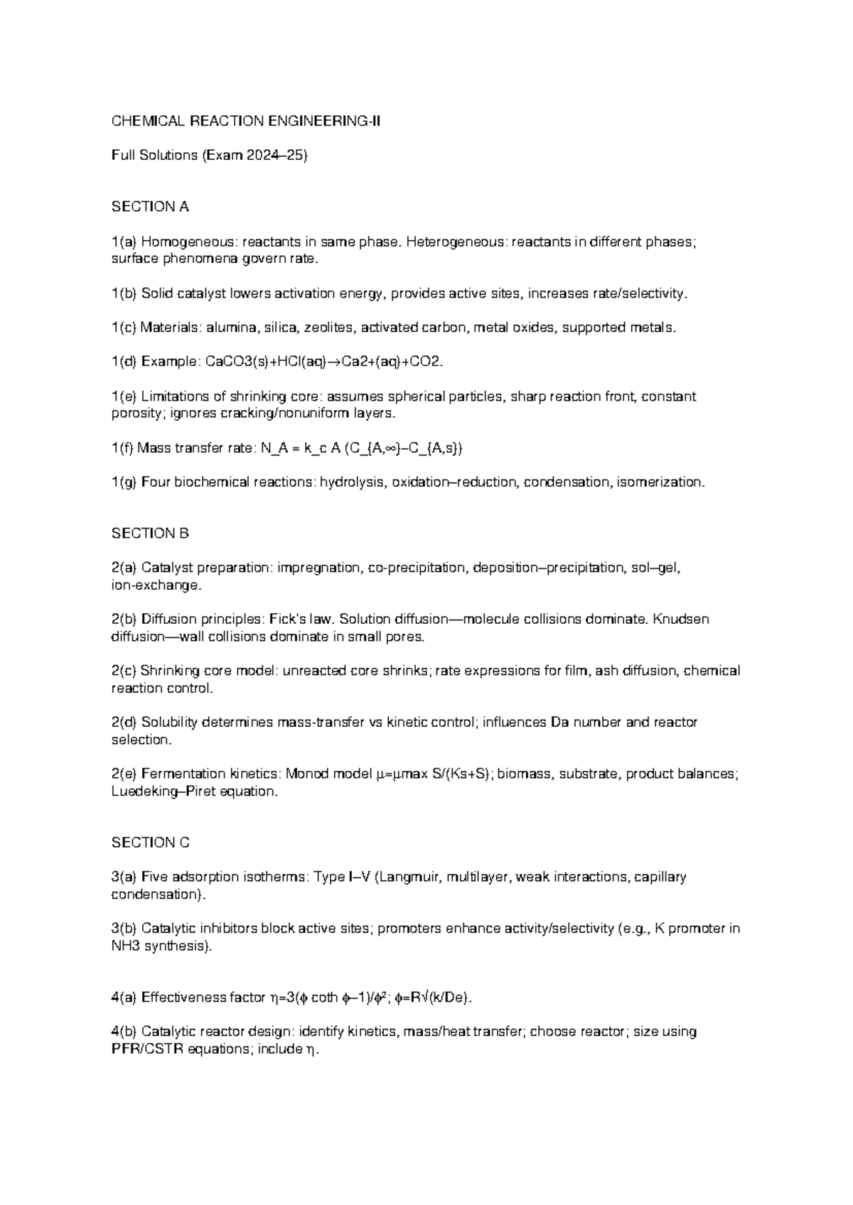 CHEM 101 Final Exam Solutions: Chemical Reactions & Catalysis - Studocu