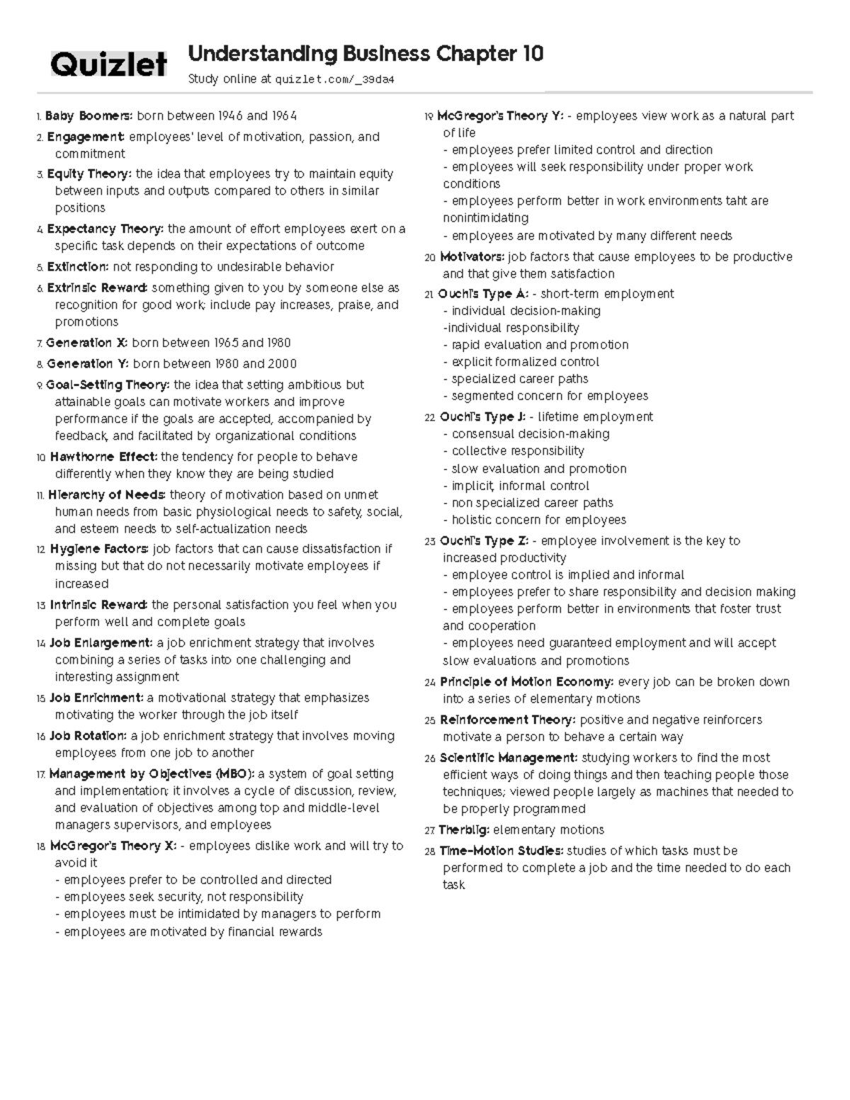 Glossary for Final Exam - Intro to BA Study Notes - Studocu