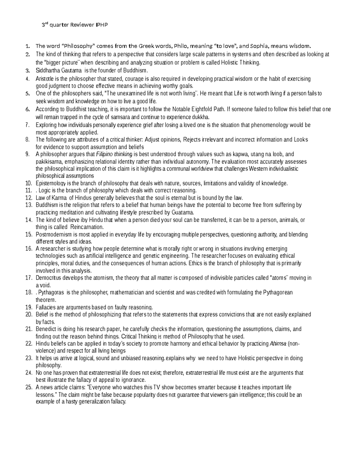 3rd Quarter Reviewer for IPHP 1: Key Philosophical Concepts - Studocu