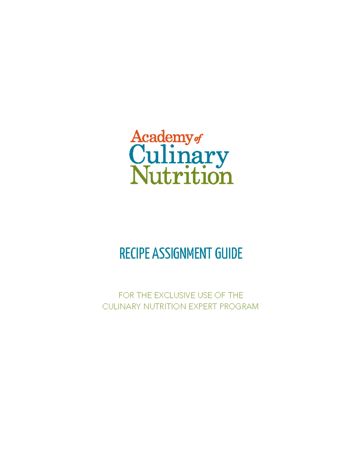Culinary Nutrition Expert Program: Recipe Assignment Guide - Studocu