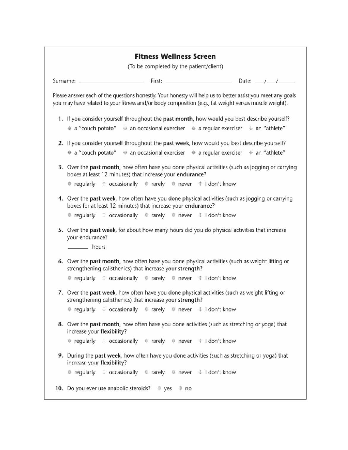Fitness Wellness Screen: Assessing Your Activity Levels and Goals - Studocu