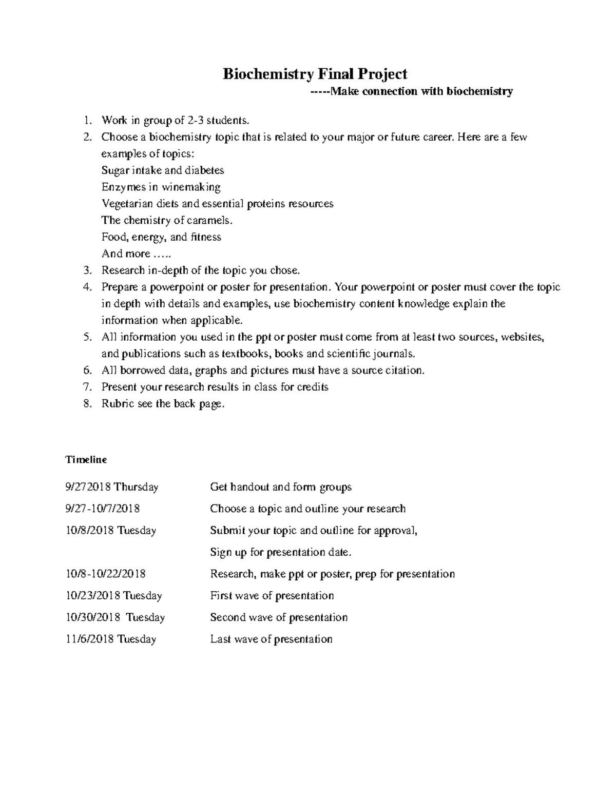 Biochem 301 Final Project Guidelines and Presentation Rubric - Studocu