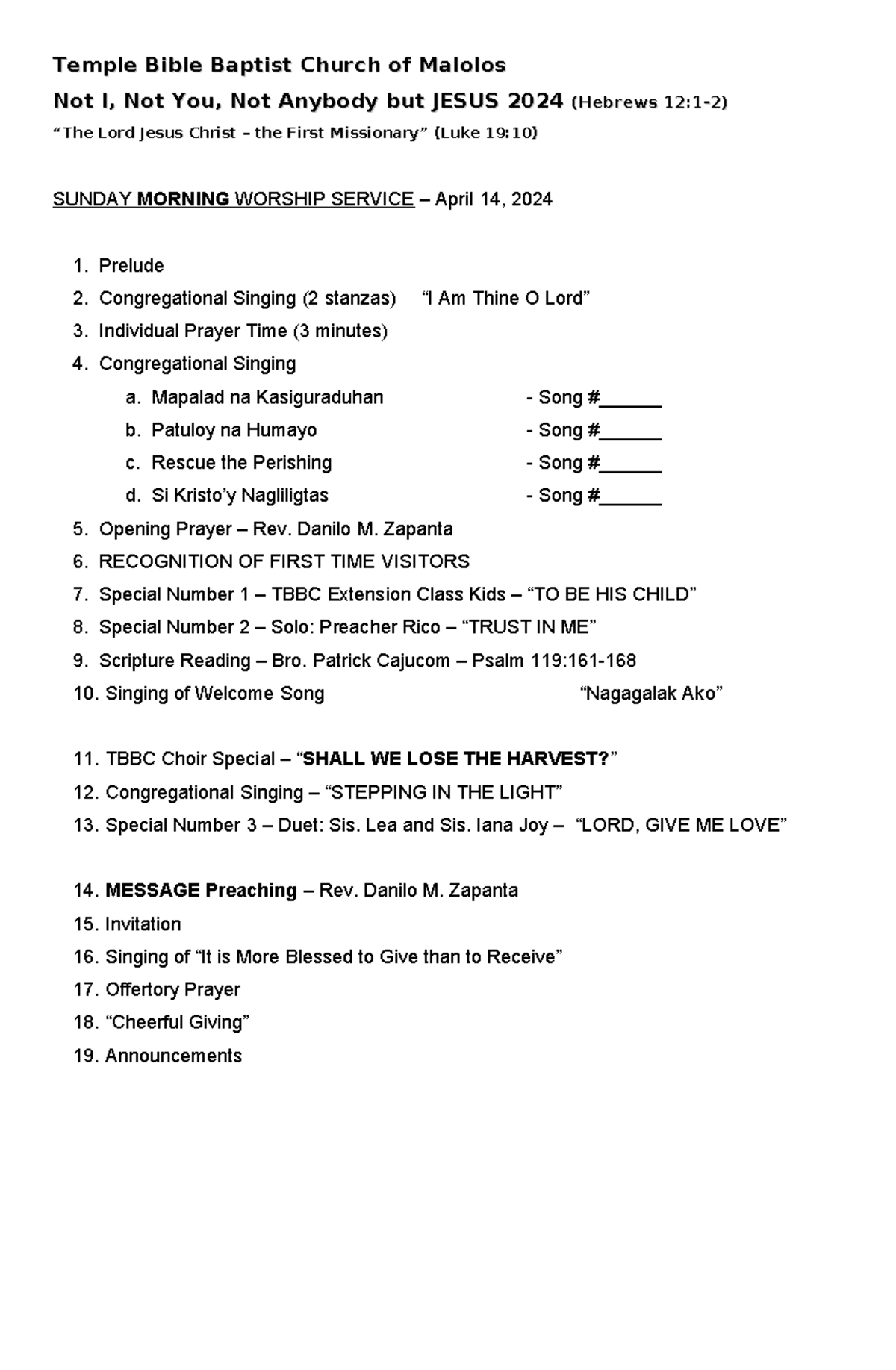 Program Guide Short BOND - Temple Bible Baptist Church of MalolosTemple ...