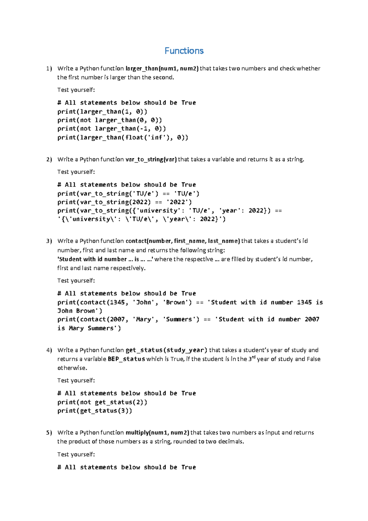 2-1 Functions - Exercise Solutions and Test Cases - Studeersnel
