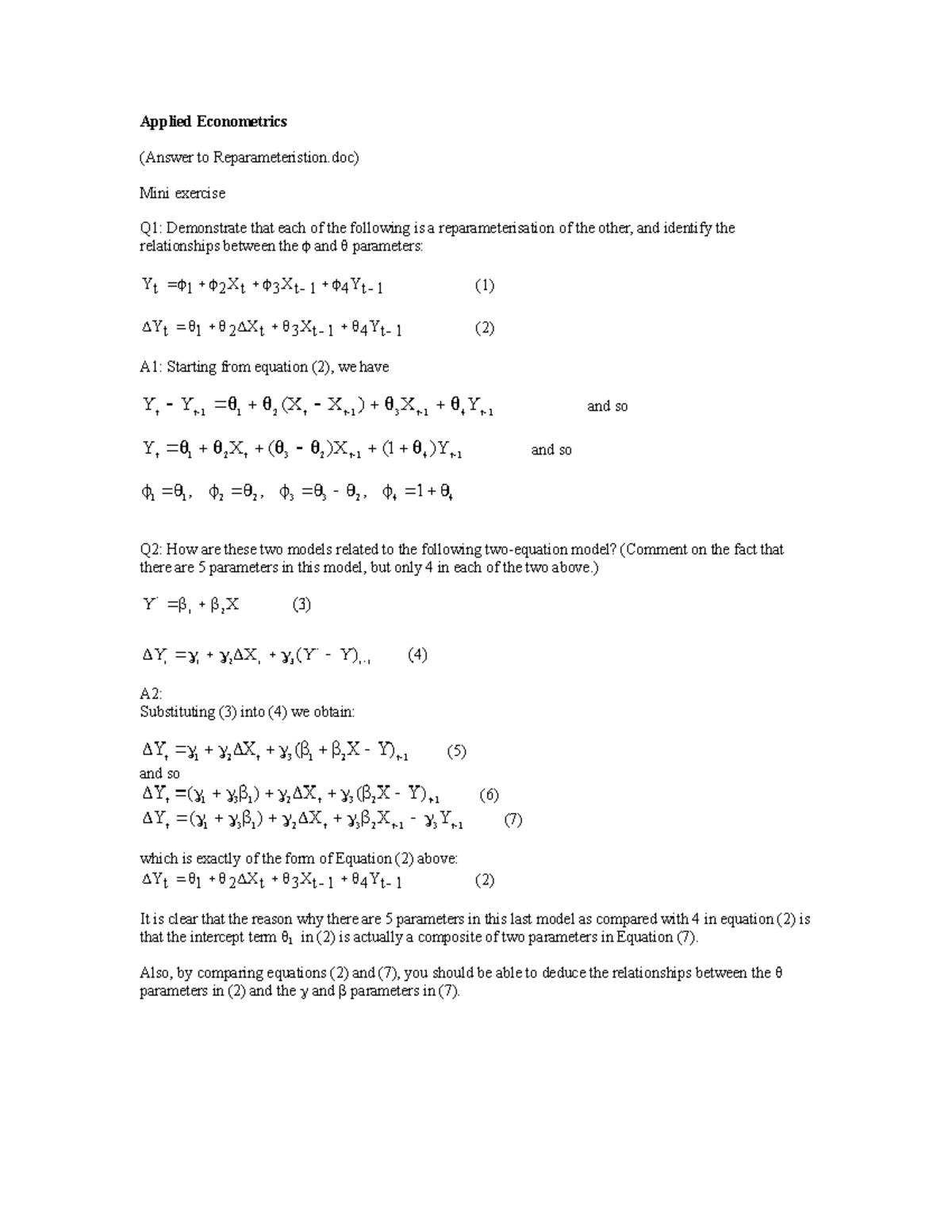 Sample/practice exam 2016, questions and answers - Applied Econometrics ...