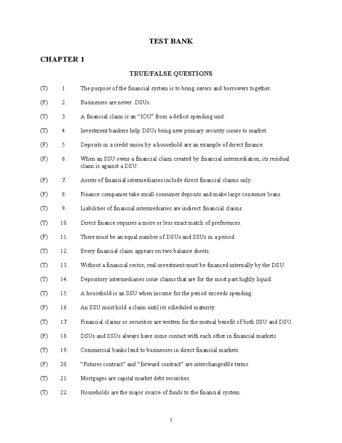 Test Bank: Chapter 1 Questions and Answers (FIN 101) - Studocu