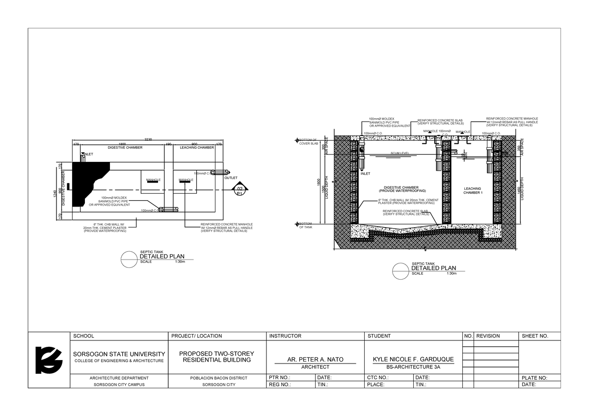 Septic Tank Detailed Plan - Building Technology 3A - Studocu