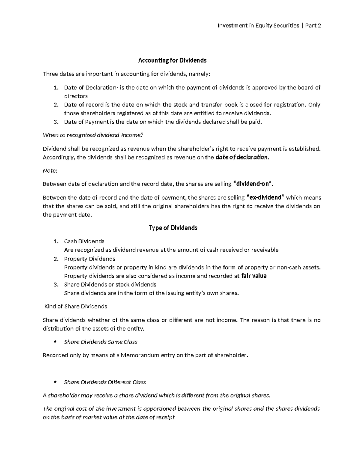 Investment in Equity Securities Part 2: Accounting for Dividends and ...