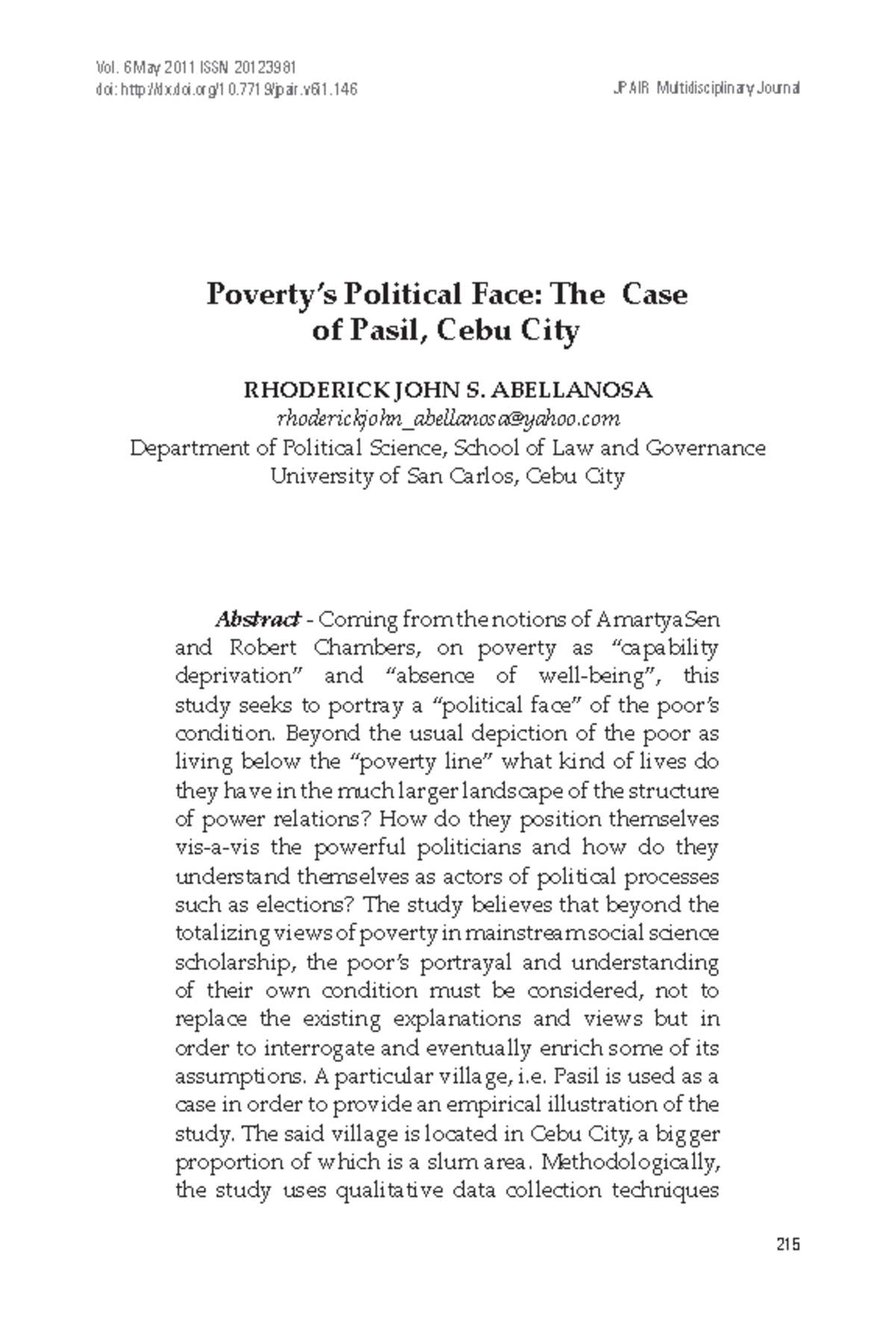 Jpairvol 6 (15) - jhgfcvhv - Poverty’s Political Face: The Case of ...