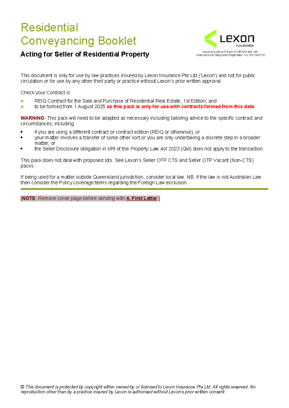 PROP T1 A1 Seller Booklet: Residential Conveyancing Guide for QLD 2025 ...