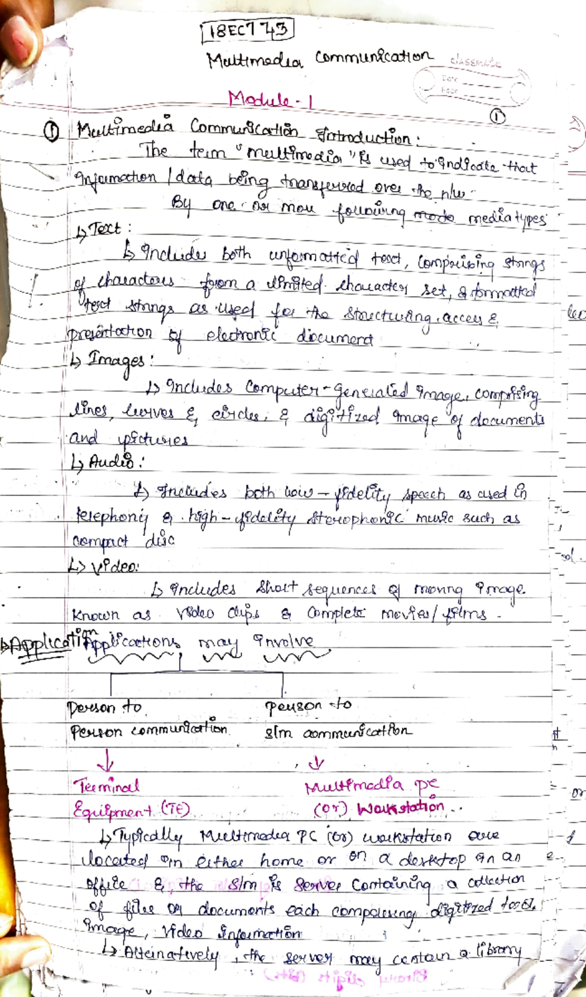Multimedia Communication Notes (18EC7 73) - Classmate Study Guide - Studocu