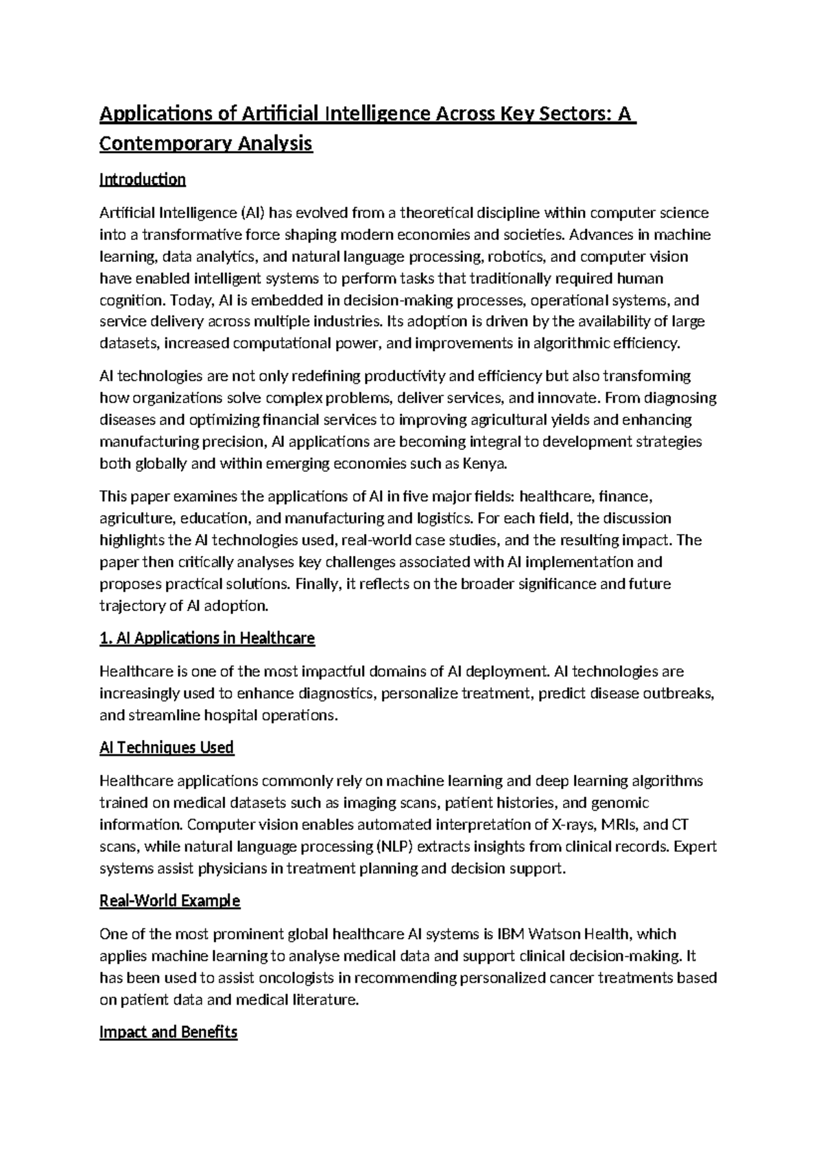 BIT4202 Term Paper: Applications of AI in Key Sectors - Studocu