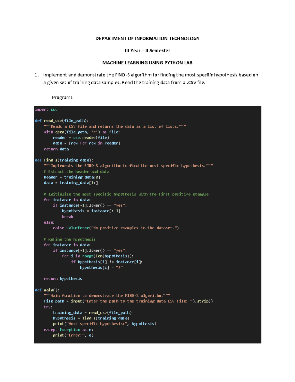MLP IT - machine learning - DEPARTMENT OF INFORMATION TECHNOLOGY III ...