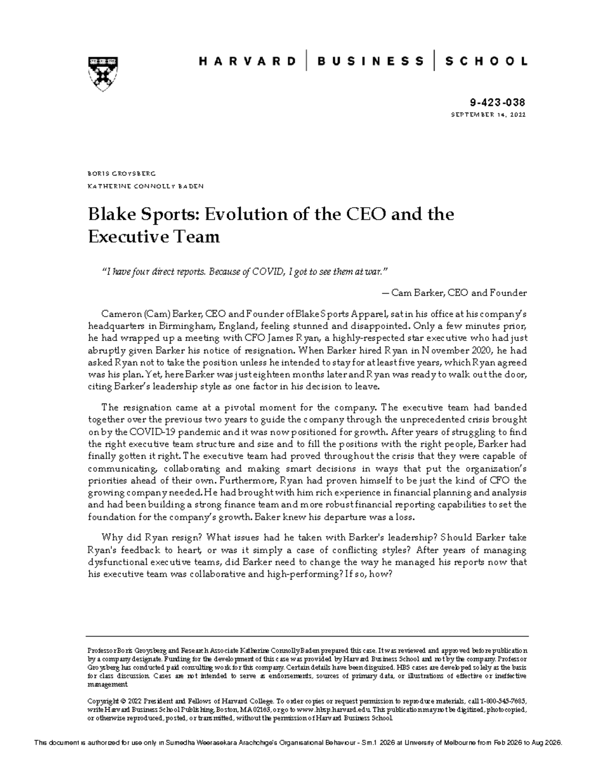 Blake Sports: CEO Evolution and Executive Team Dynamics (OB Sm.1 2026 ...